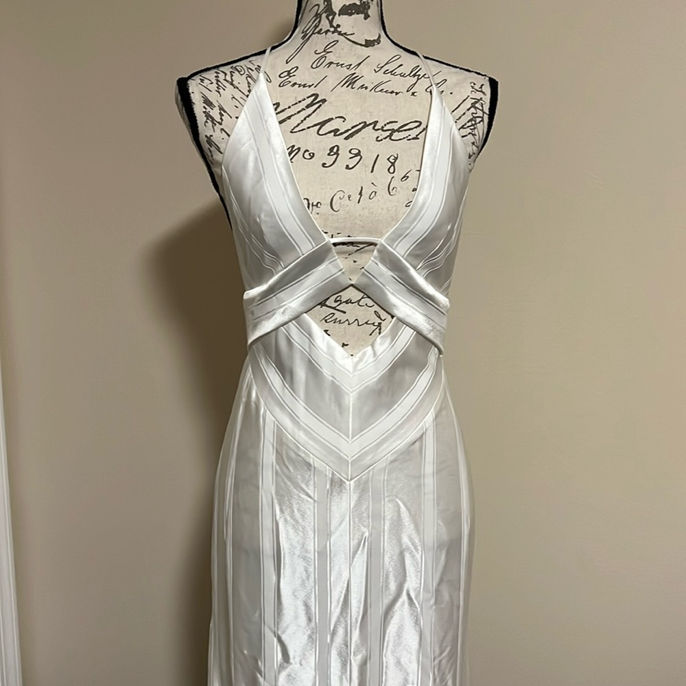 Beautiful stripe white satin dress